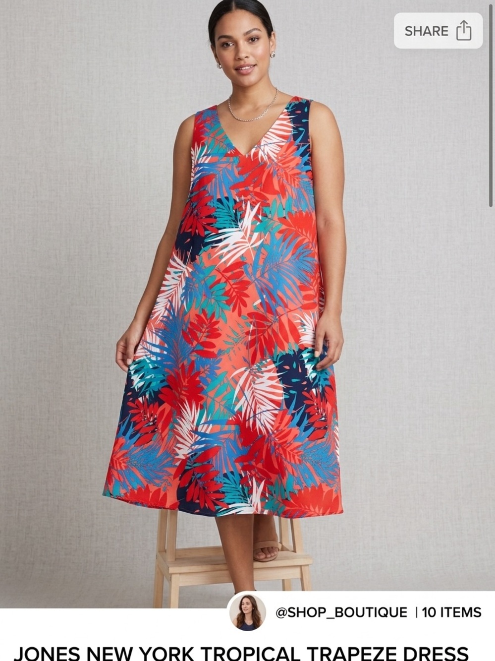 Jones New York Gina Tropical Print Linen Blend Trapeze Dress size M